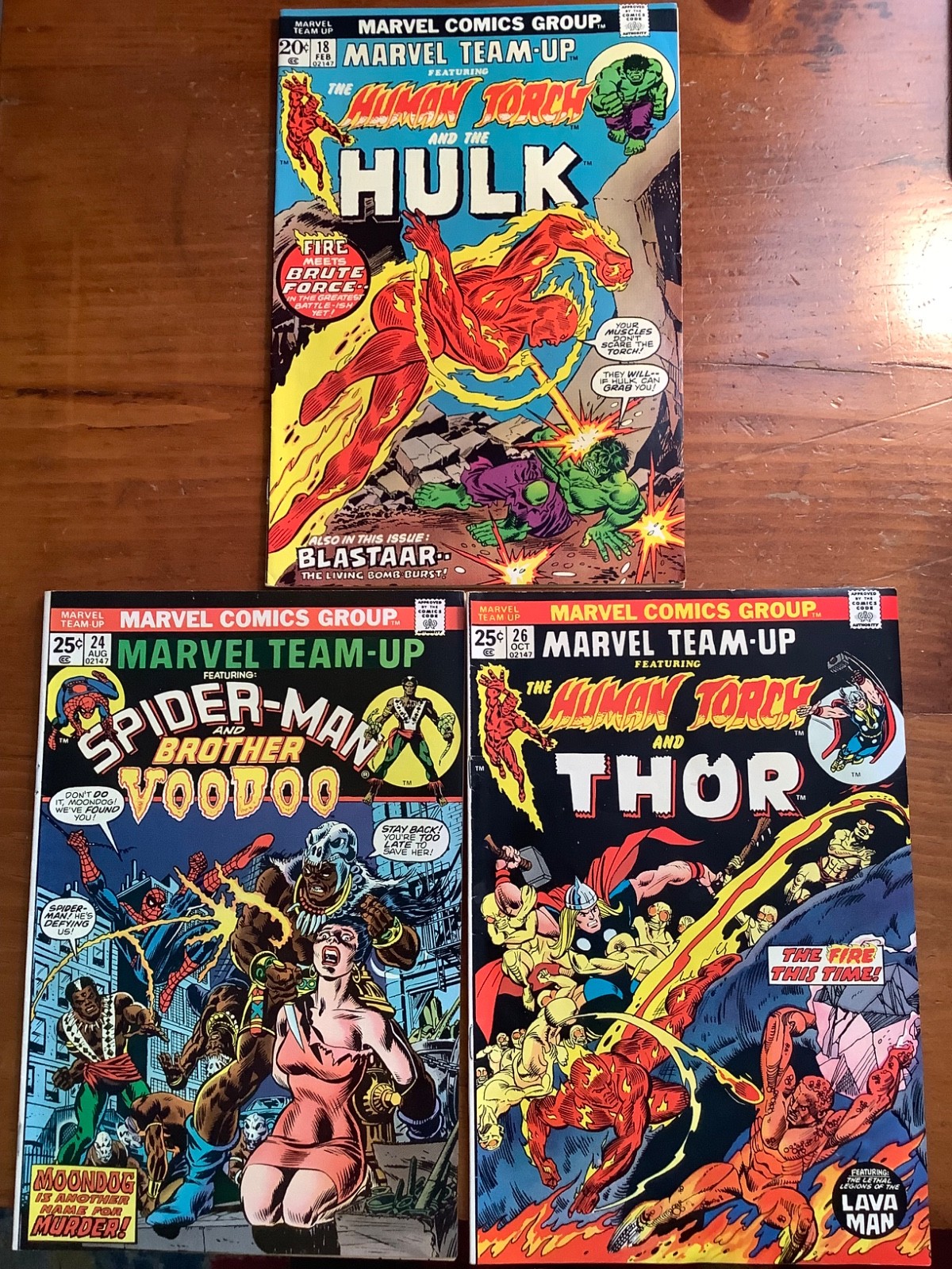 Marvel Team-Up #18 #24 #26 LOT Spider-Man Hulk Thor Voodoo 1974 ALL STAMPS / F