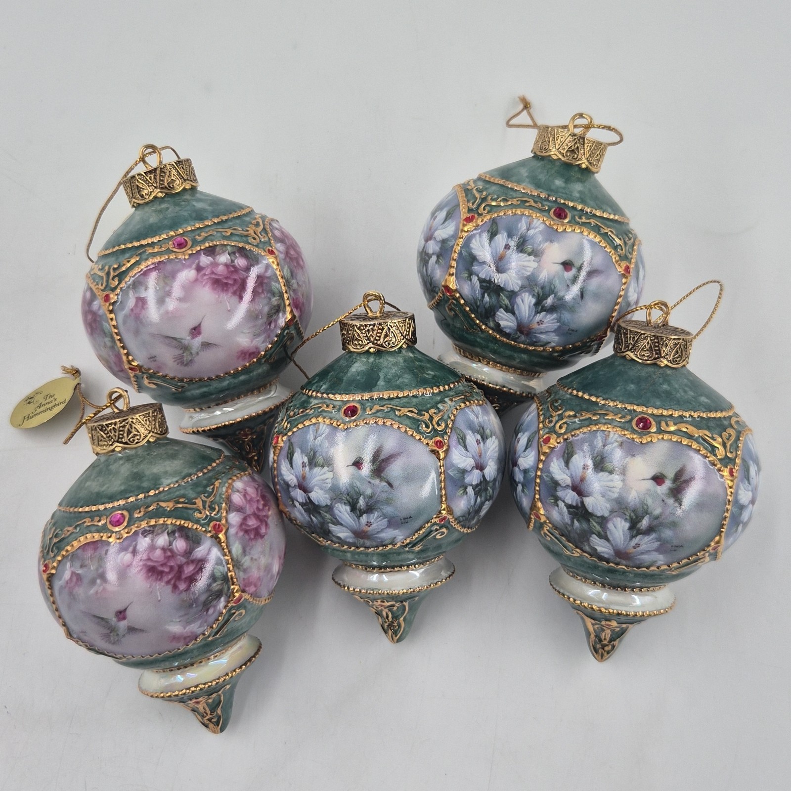 5 VTG Bradford Exchange Lena Liu Jeweled Ruby Throated Hummingbird Ornaments Lot