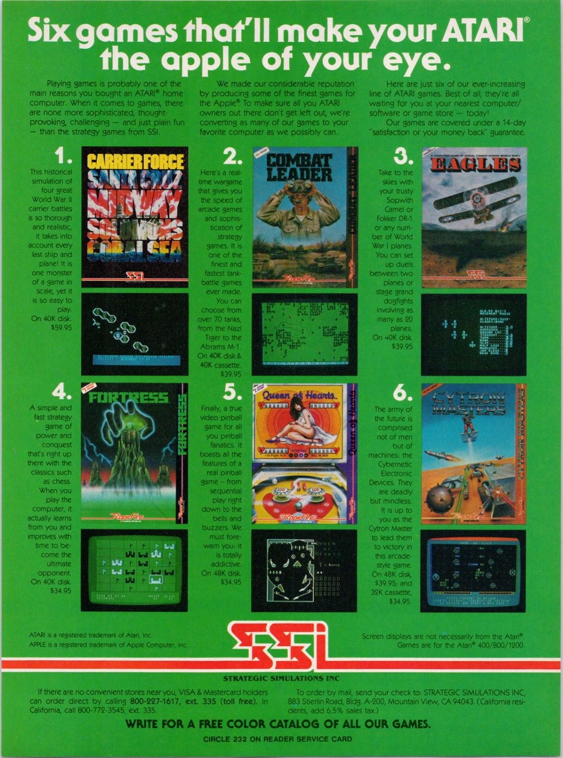 SSI Strategic Simulations Inc. Atari Computer Games Vintage Magazine Ad 1980s