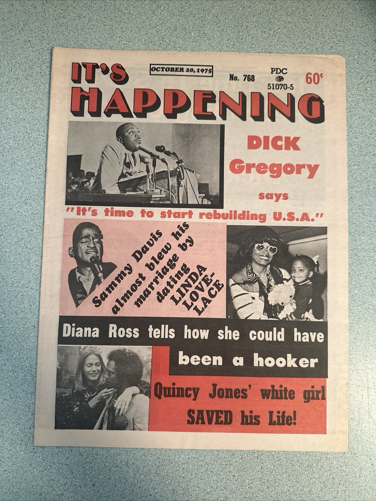 It's Happening 1975 Tabloid Blaxploitation Paper Sammy Davis Jr Linda Lovelace