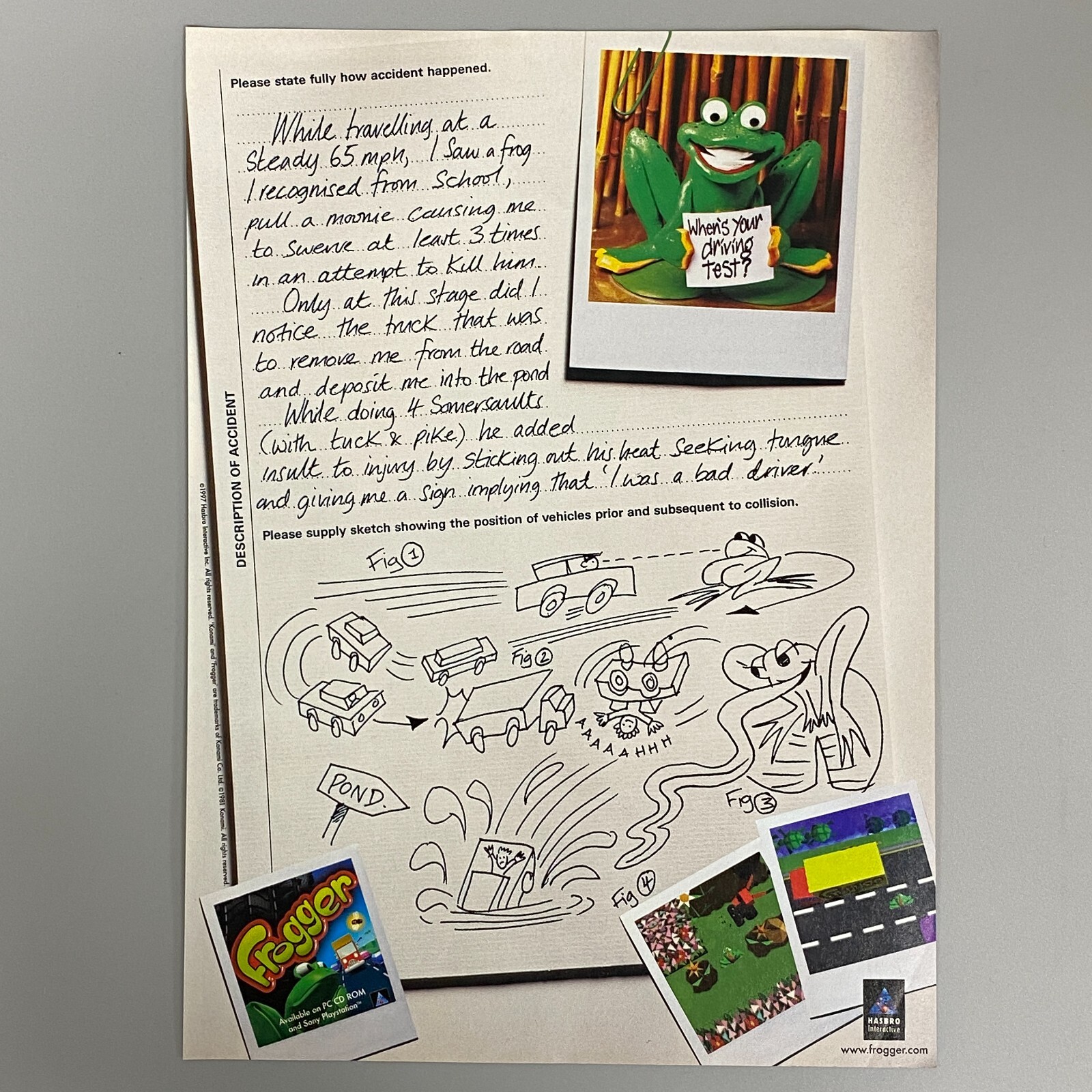 FROGGER SONY PLAYSTATION PS1 PC CD ROM VIDEO GAME 1997 VINTAGE RETRO ADVERT