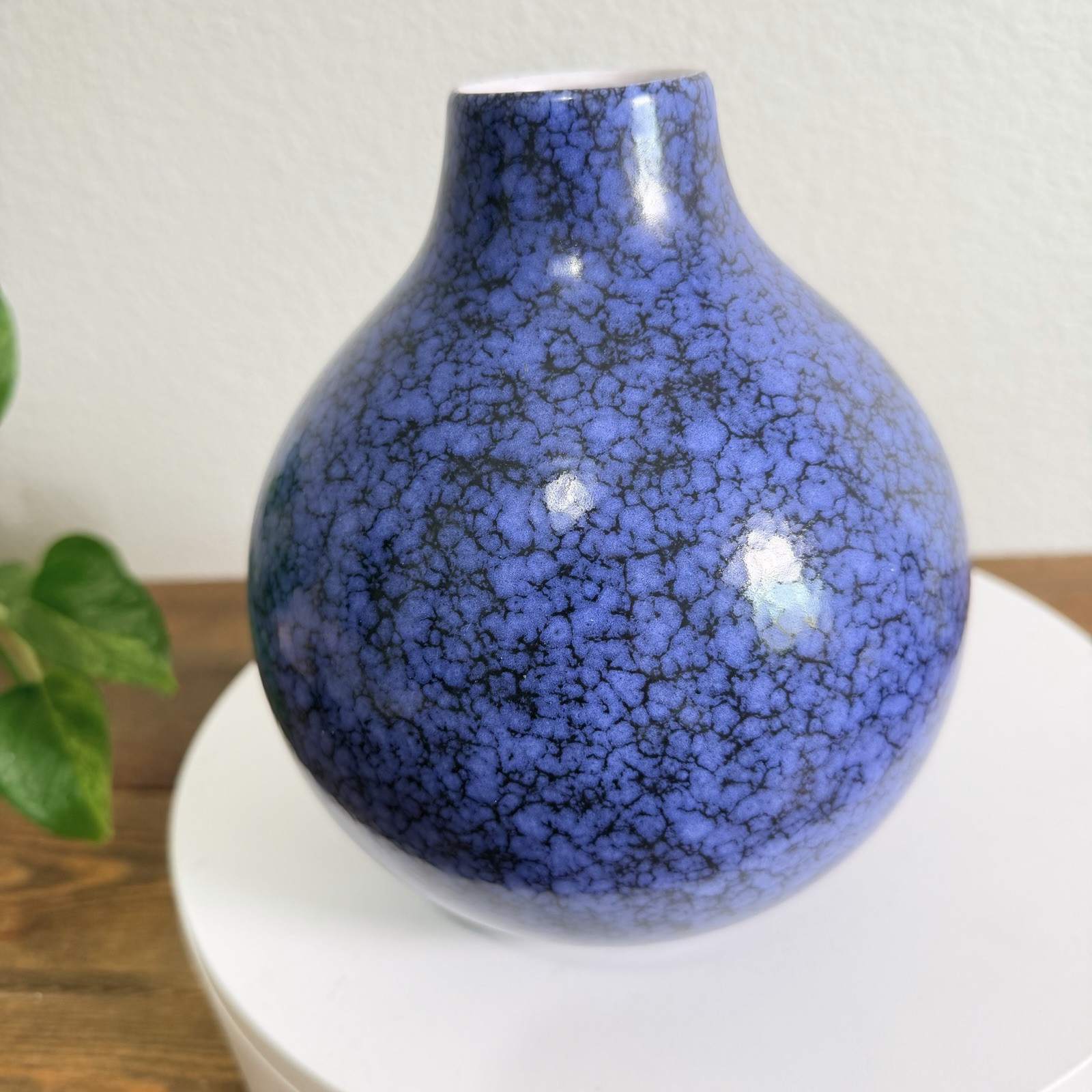 Vintage Waechtersbach German Black and Blue Glaze Pottery Vase with pottery mark
