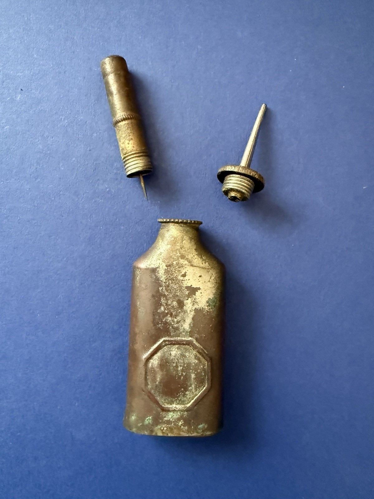 Antique Mini Pocket Thumb Press Metal Oiler Oil Can Made in USA