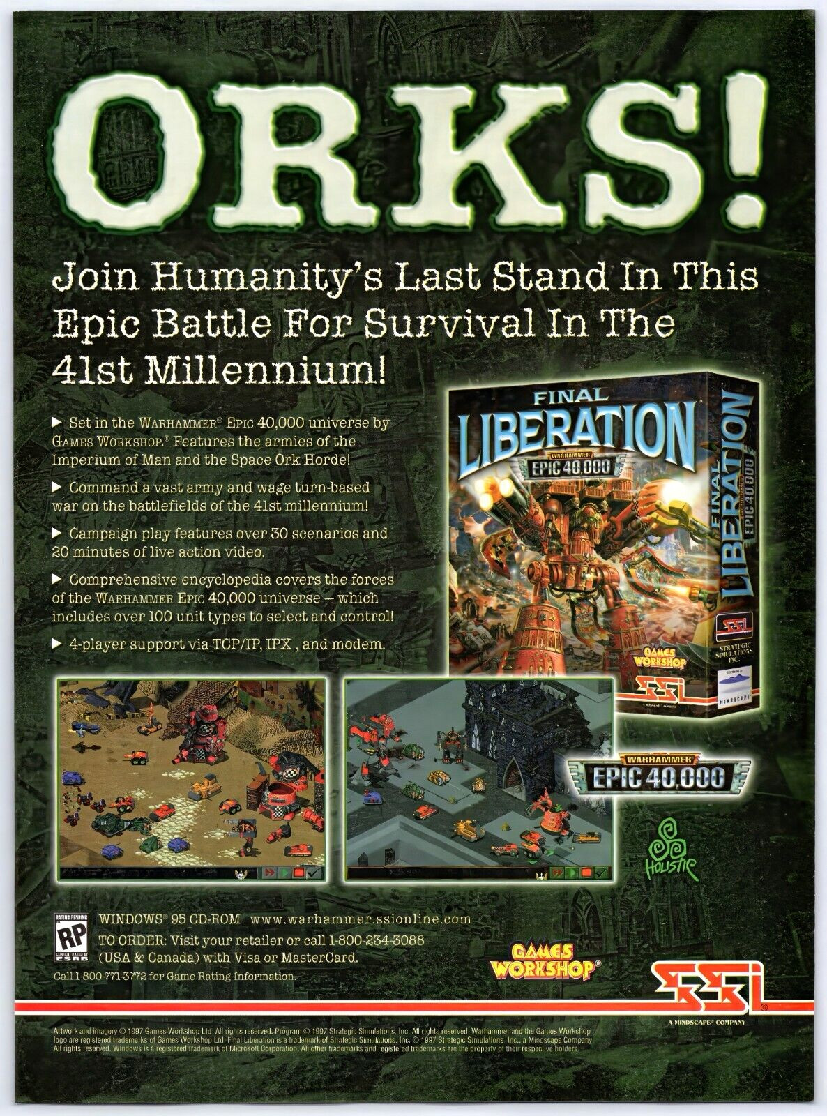 Warhammer Epic 40k Final Liberation - PC Game - Original Print Ad Promo Art 1998
