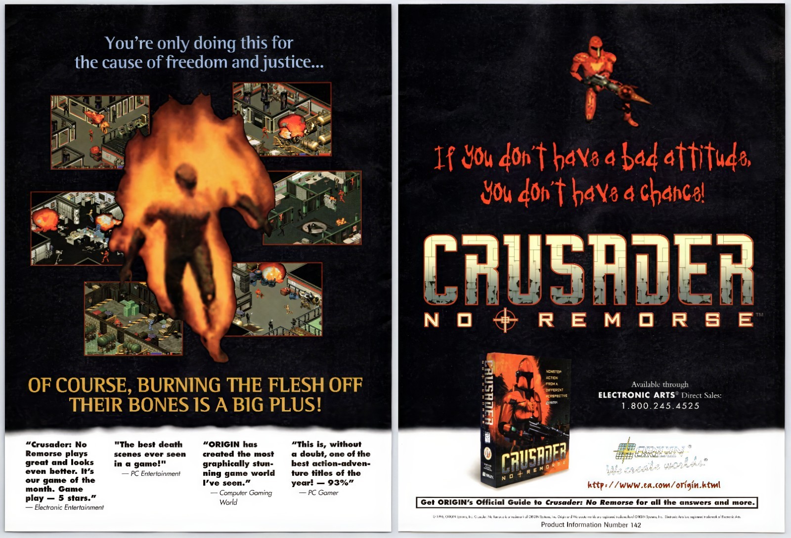Crusader No Remorse - PC Game - Vintage Original Print Ad/Poster Promo Art 1996
