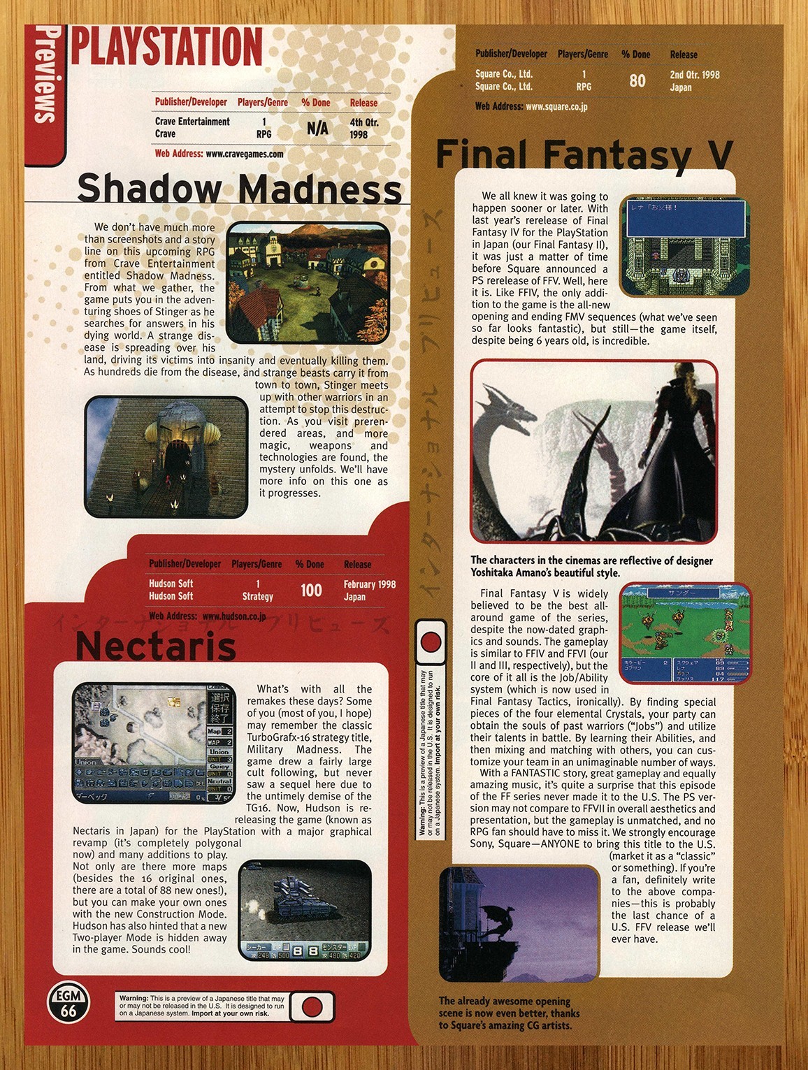 1998 Shadow Madness/Final Fantasy V 5 Playstation 1 PS1 PREVIEW Print Ad/Poster