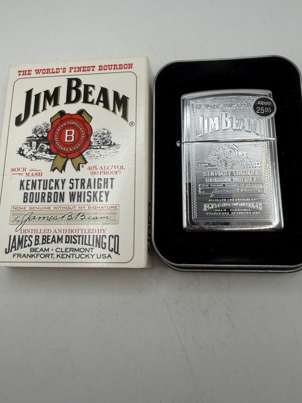 Vintage 2002 Jim Beam Silhouette High Polish Chrome Zippo Lighter New