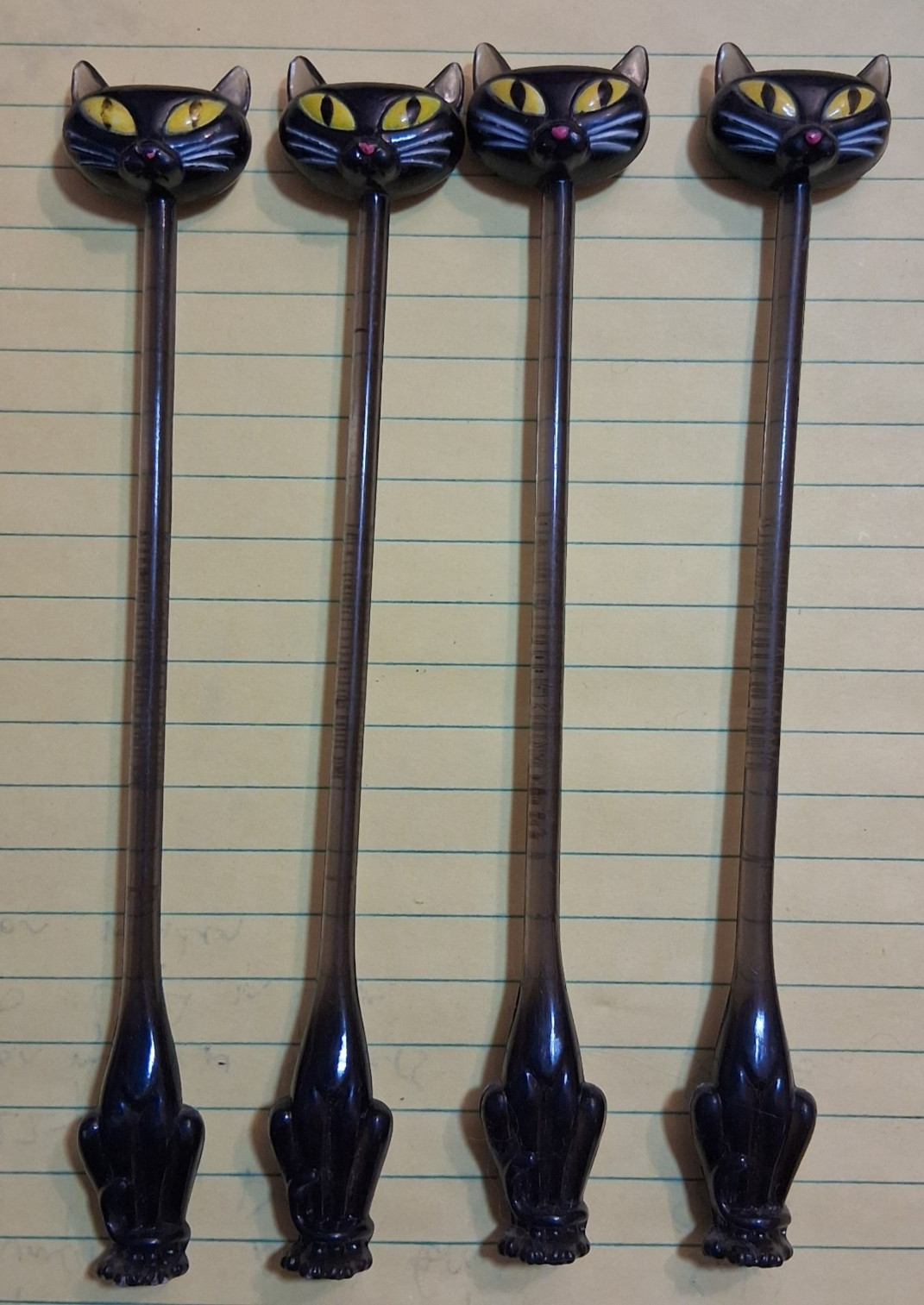 shag style Atomic black Cat swizzle stick lot of 4  by Accoutrements 2003