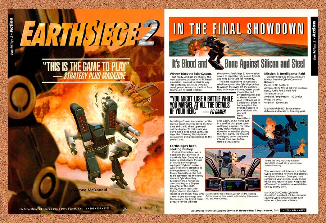 1995 Earthsiege 2 PC Original Sierra Advertisement / Retro Wall Art v2