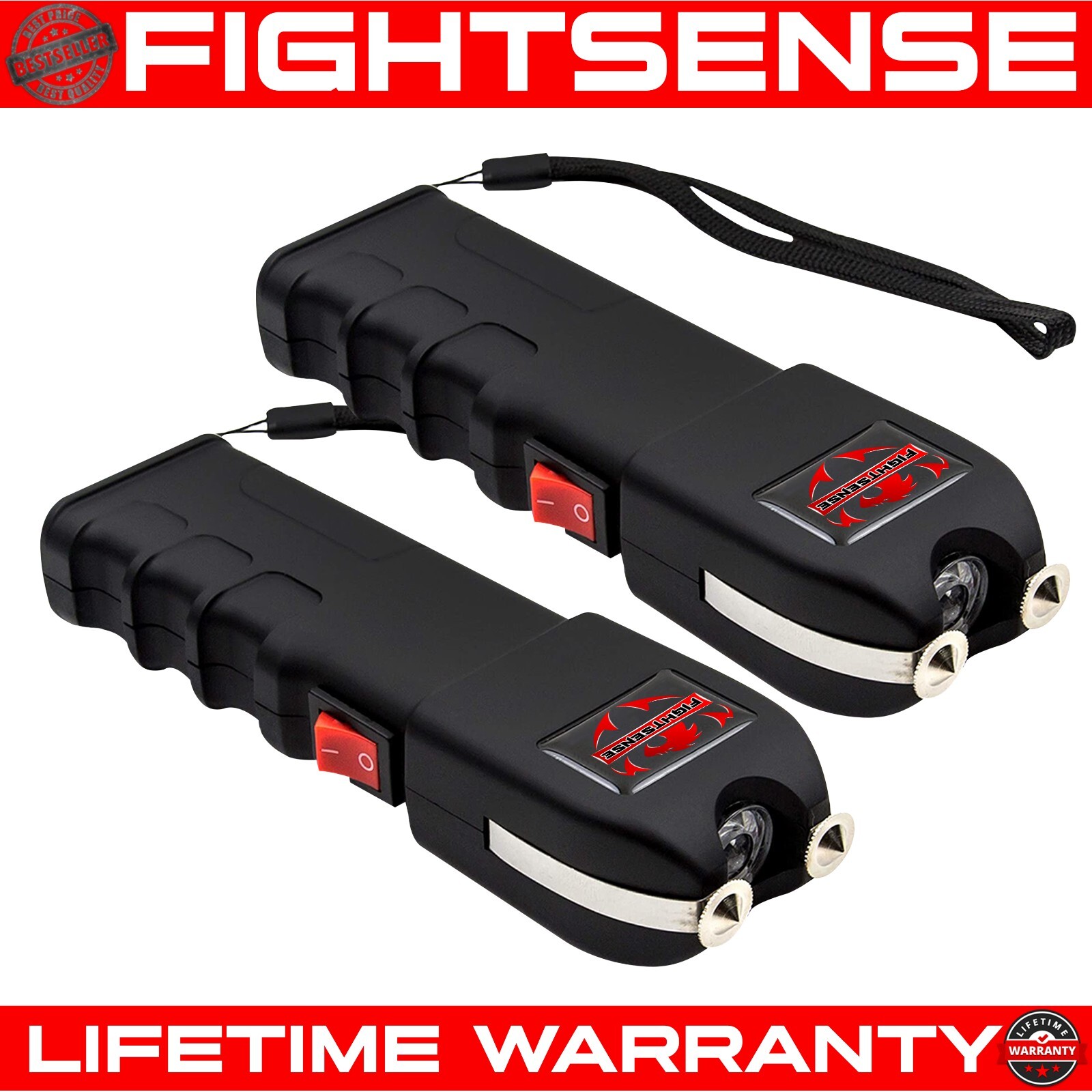 FIGHTSENSE 2Pc Heavy Duty Rechargable StunGun with Flashlight Women Self Defence