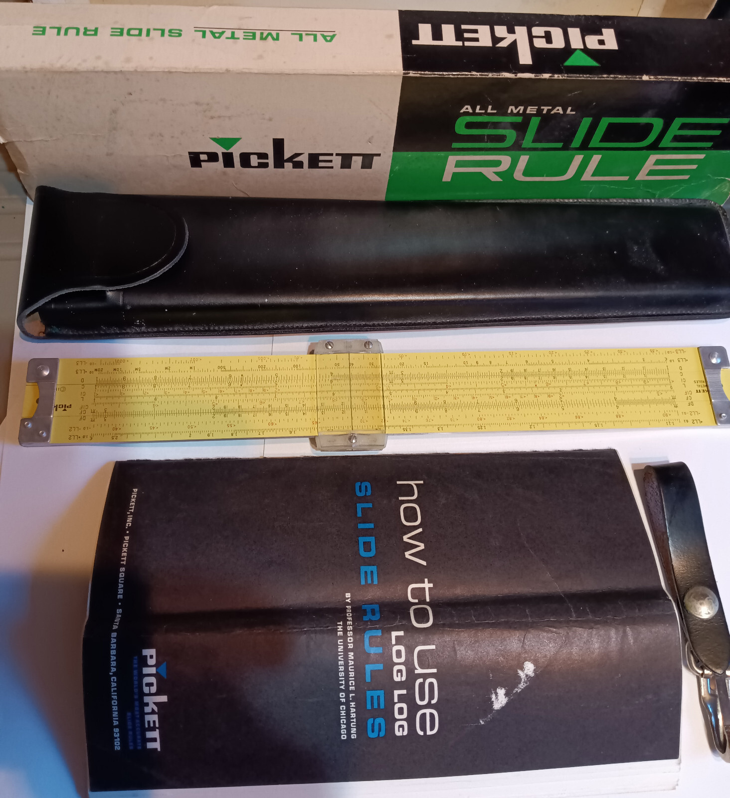 Pickett 500-ES High Log Speed Metal Slide Rule with Complete Contents in Box