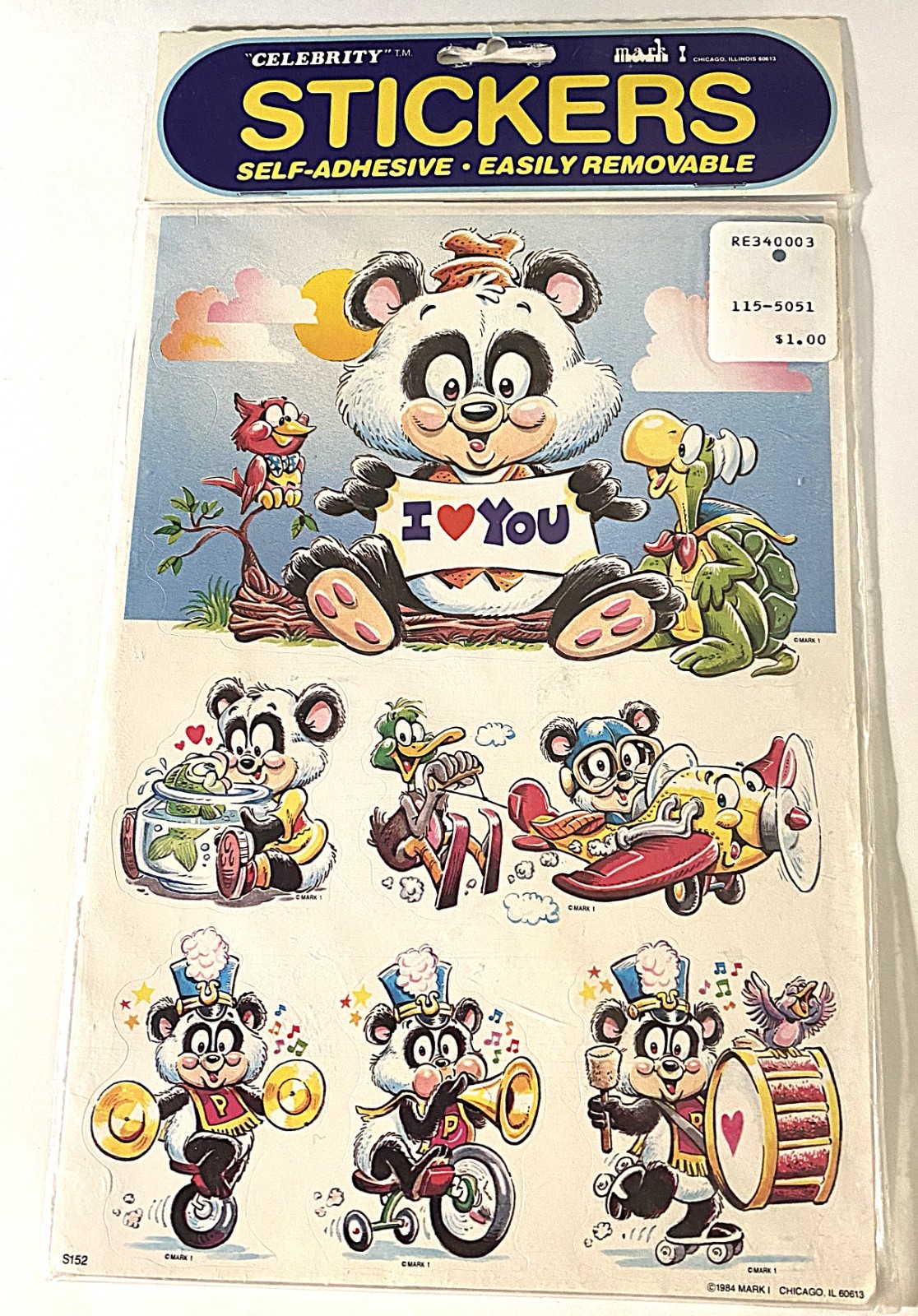 Vtg 80's Mark I CELEBRITY PANDA Stickers 2 LG sheets Anthropomorphic New In Pkg