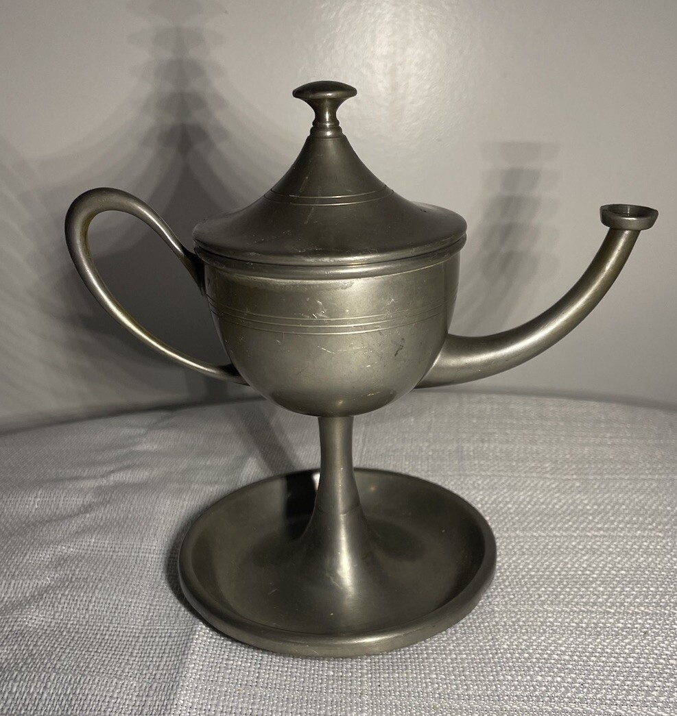 Vintage K.M.D Pewter  Oil Lamp Antique Like New collectible