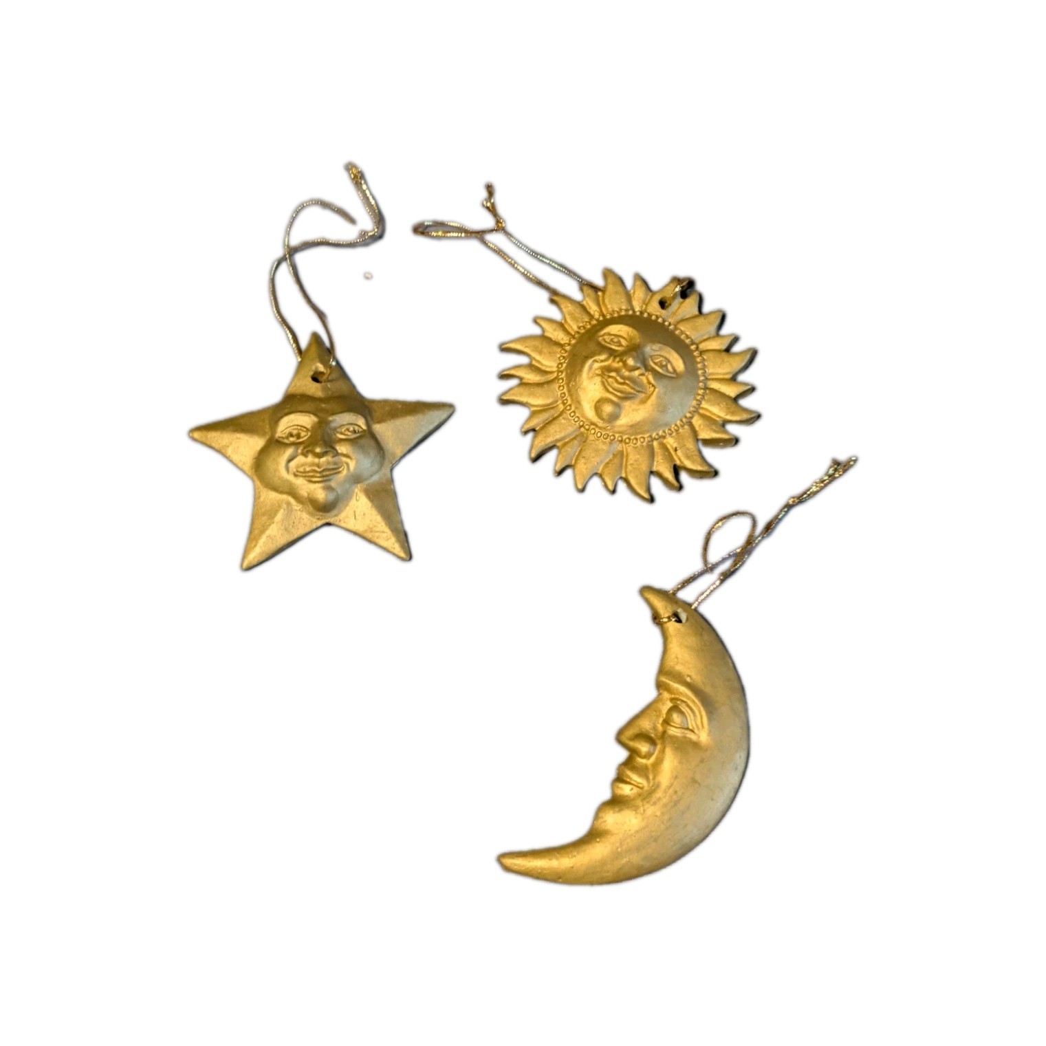 Vintage 90s Celestial Ornaments Sun Moon Star Whimsigoth Gold Resin Trio Lot 3pc