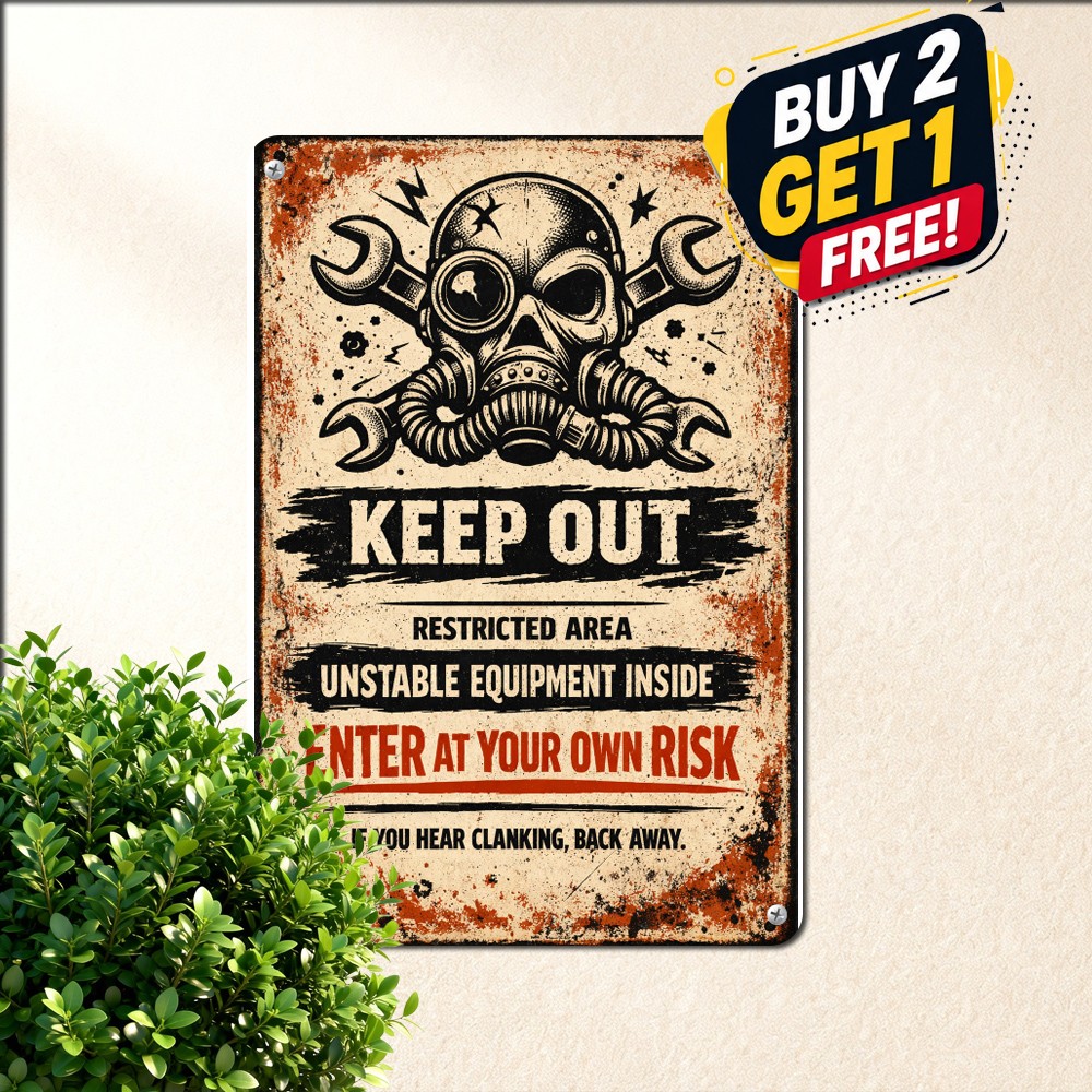 Approach At Own Risk Skeleton Tin Sign Sarcastic Yard Gate Metal Plaque 8x12