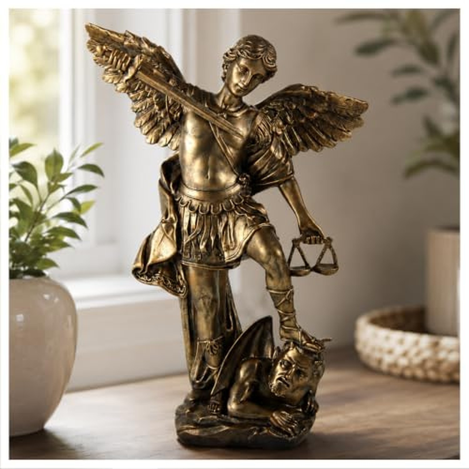 Large St Michael Archangel Statue, 11.4 Inch Catholic Warrior Angel Bronze