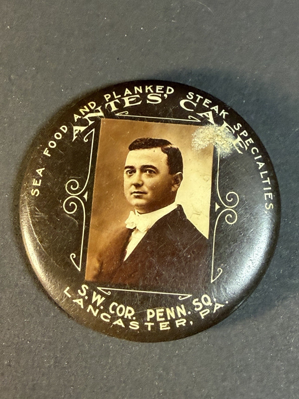 Antique Ante’s Cafe Small Pocket Mirror Lancaster Pa Establishment Early 1900’s