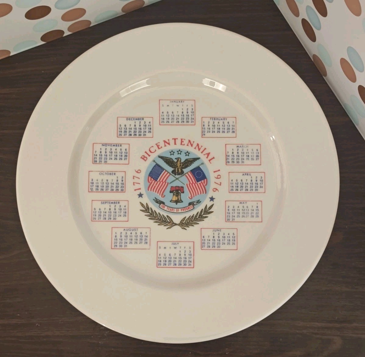 Vintage 1776-1976 Bicentennial Commemorative Plate, Colonial, Semiquincentennial