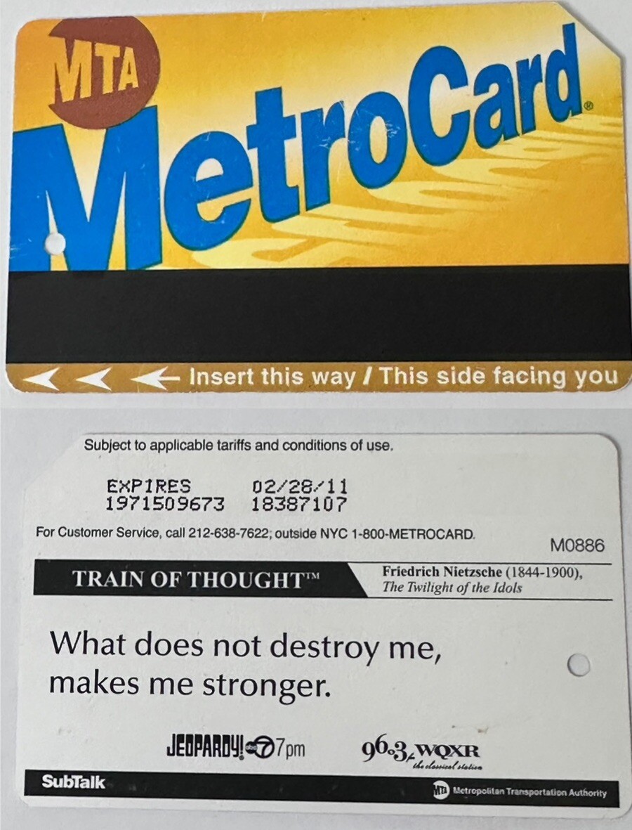 Jeopardy  ABC 7 / 96.3 WQXR Friedrich Nietzsche New York City Subway Metro Card