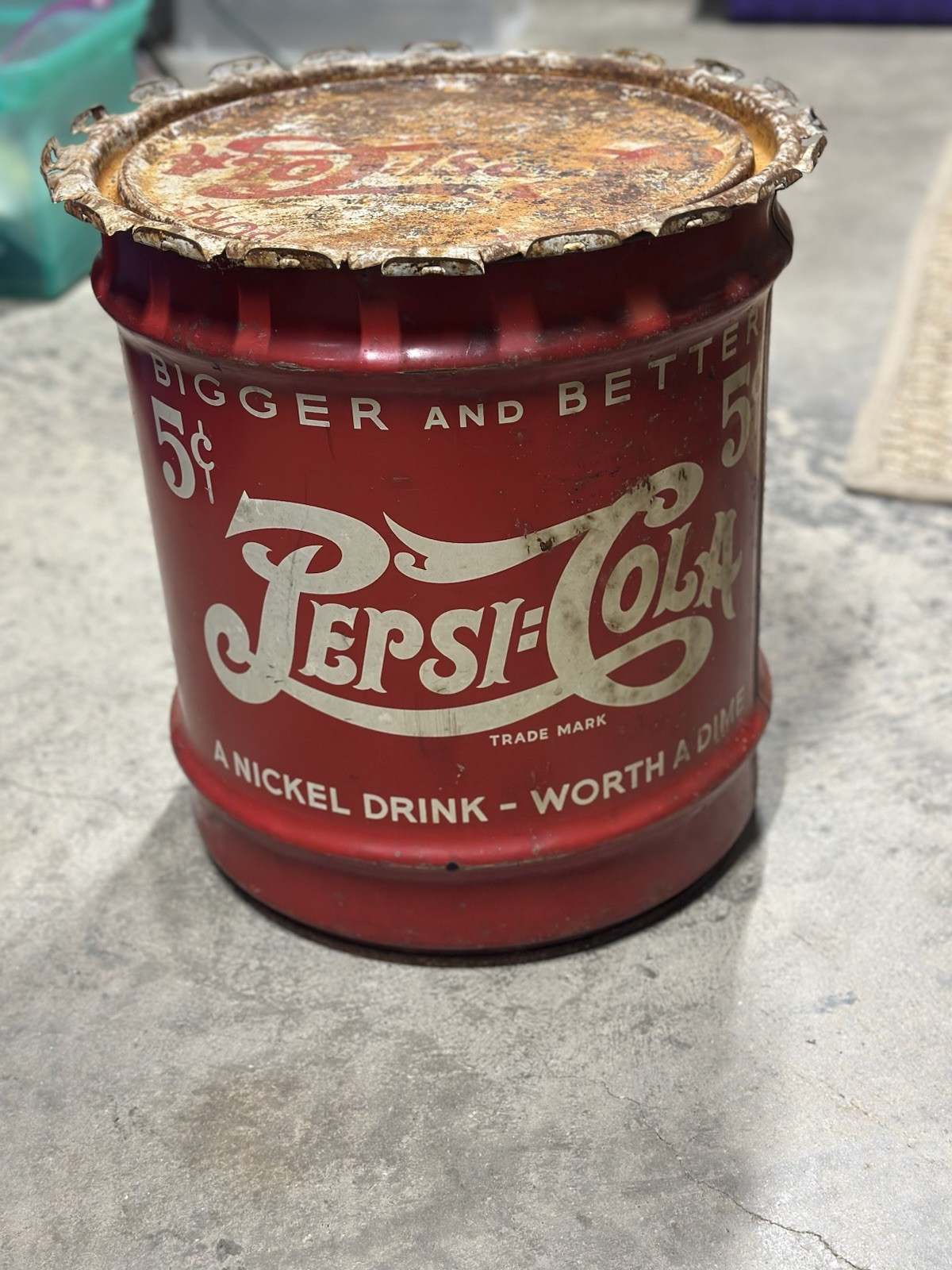 Unique Vtg 1940's Double Dot Pepsi Cola Steel Cooler/ Lid