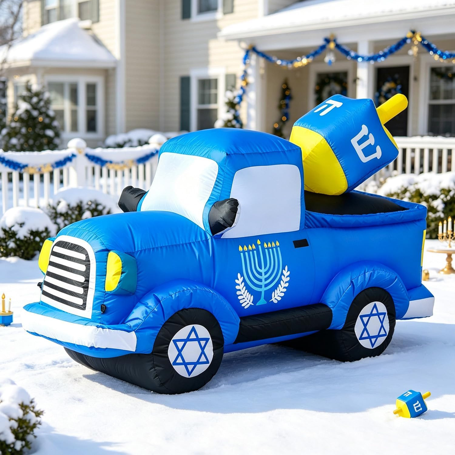 6FT Hanukkah Inflatable Truck Chanukah Blow up Outdoor Decorations