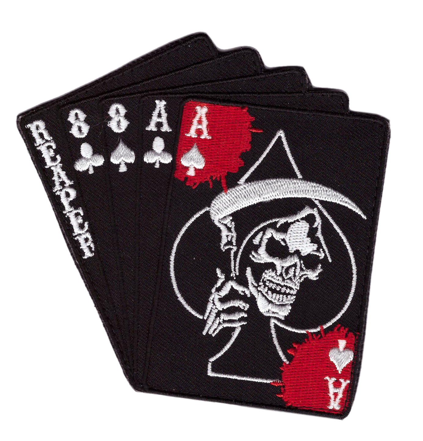 REAPER DEAD MAN'S HAND ACES RAPER SKULL SPADE IRON ON PATCH BY MILTACUSA