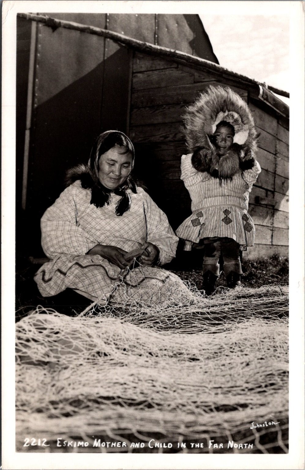 RPPC Eskimo Mother & Child Far North Johnston Real Photo Postcard c1930s