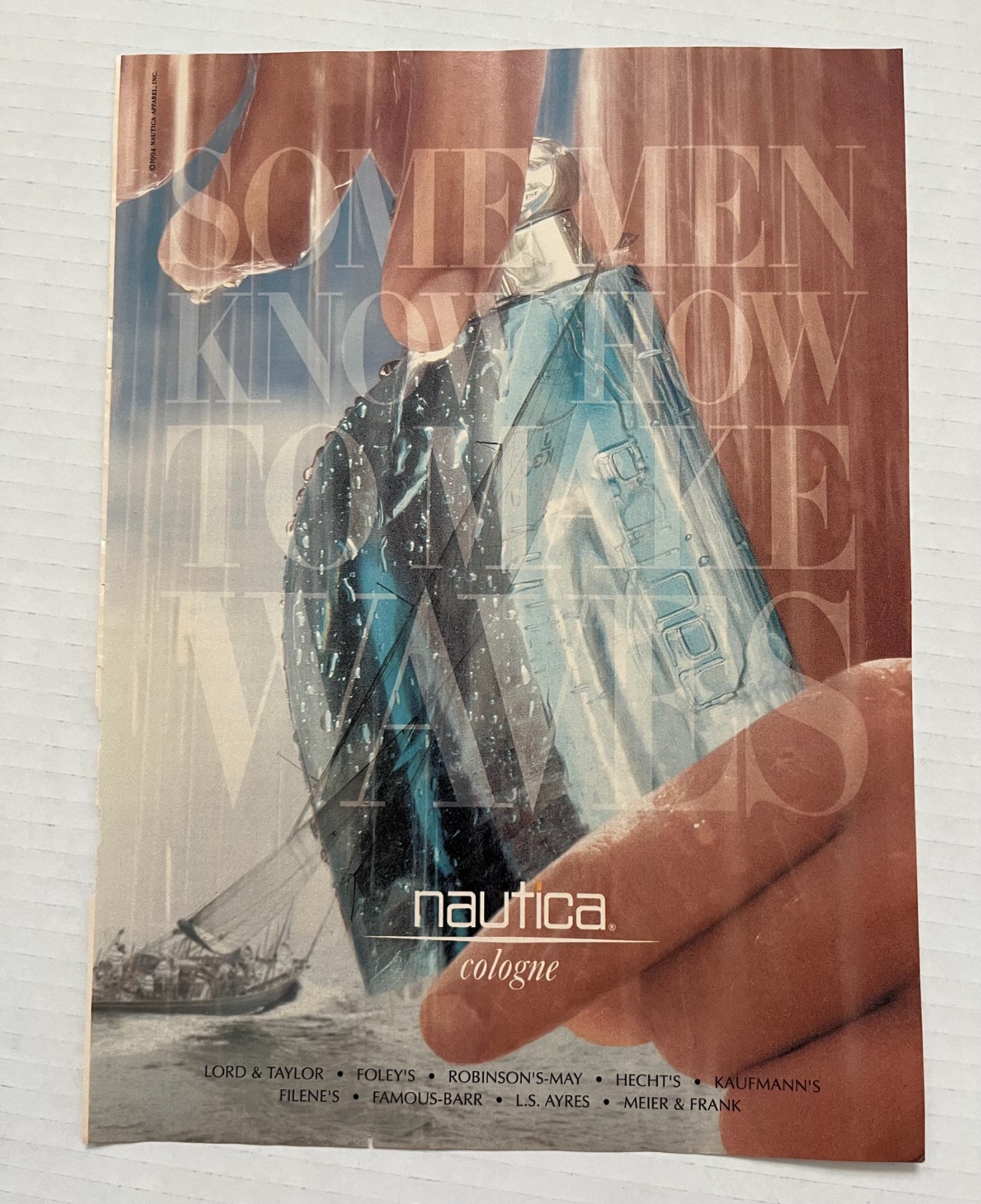 1995 Vtg Nautica Cologne Ships Magazine Ad - 