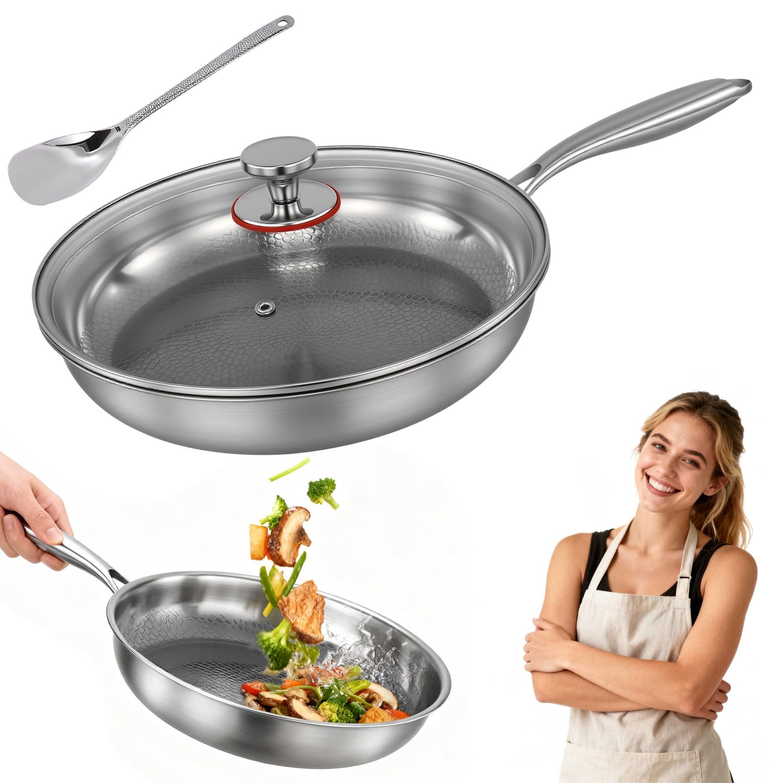 Gugxiom 10.2in Titanium Hammered Pan Pro for Cooking