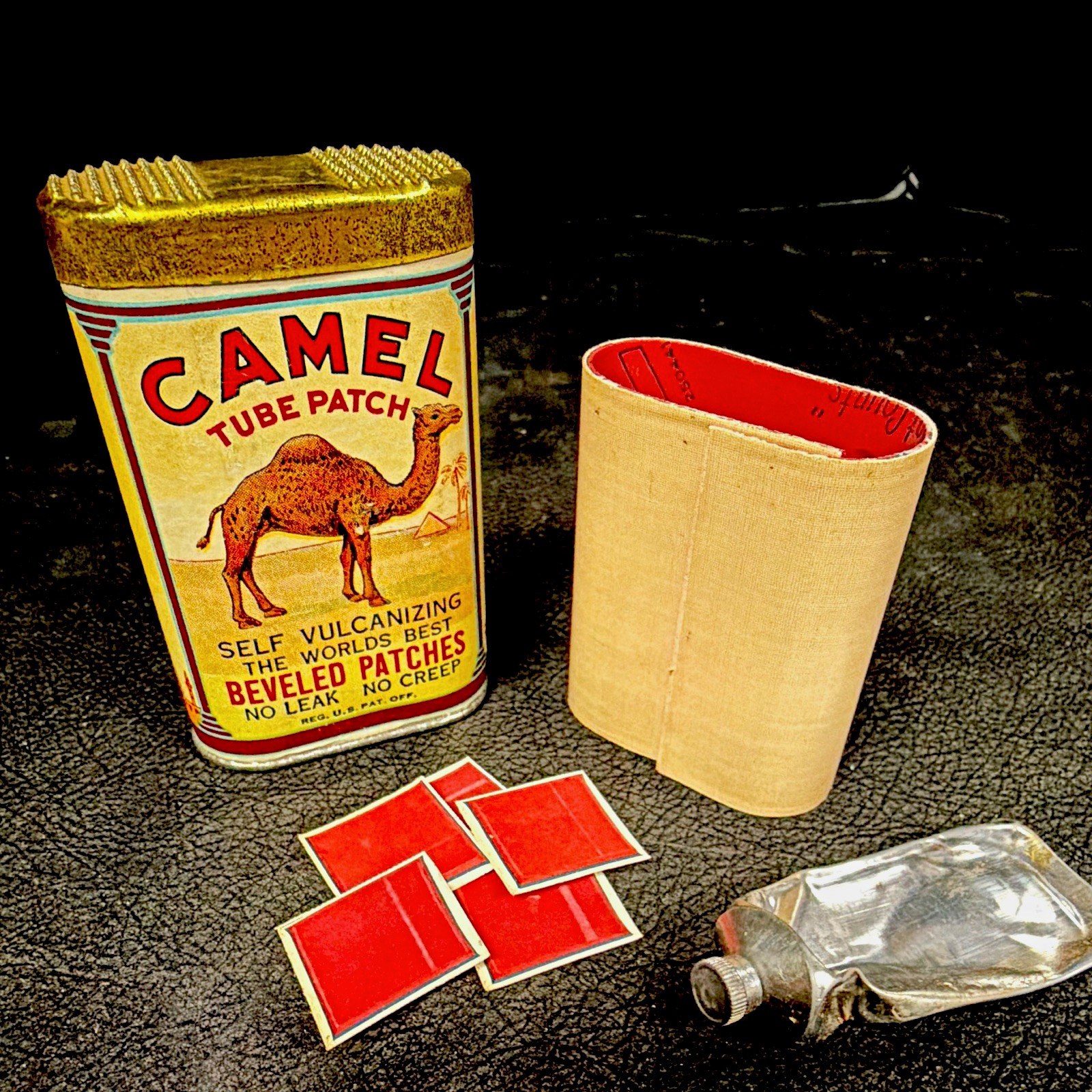 Camel Vintage Tube Patch Tin Kit w/ Patches, Rubber Strip & Cement Tube