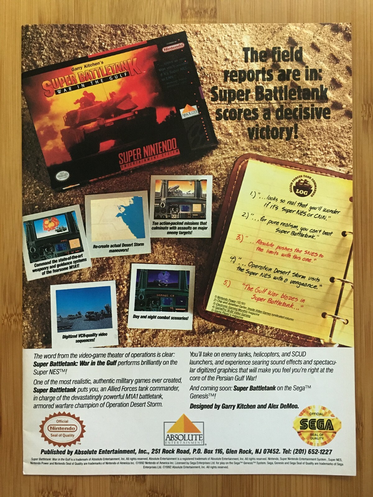Super Battletank War in the Gulf SNES Sega Genesis 1992 Print Ad/Poster Official