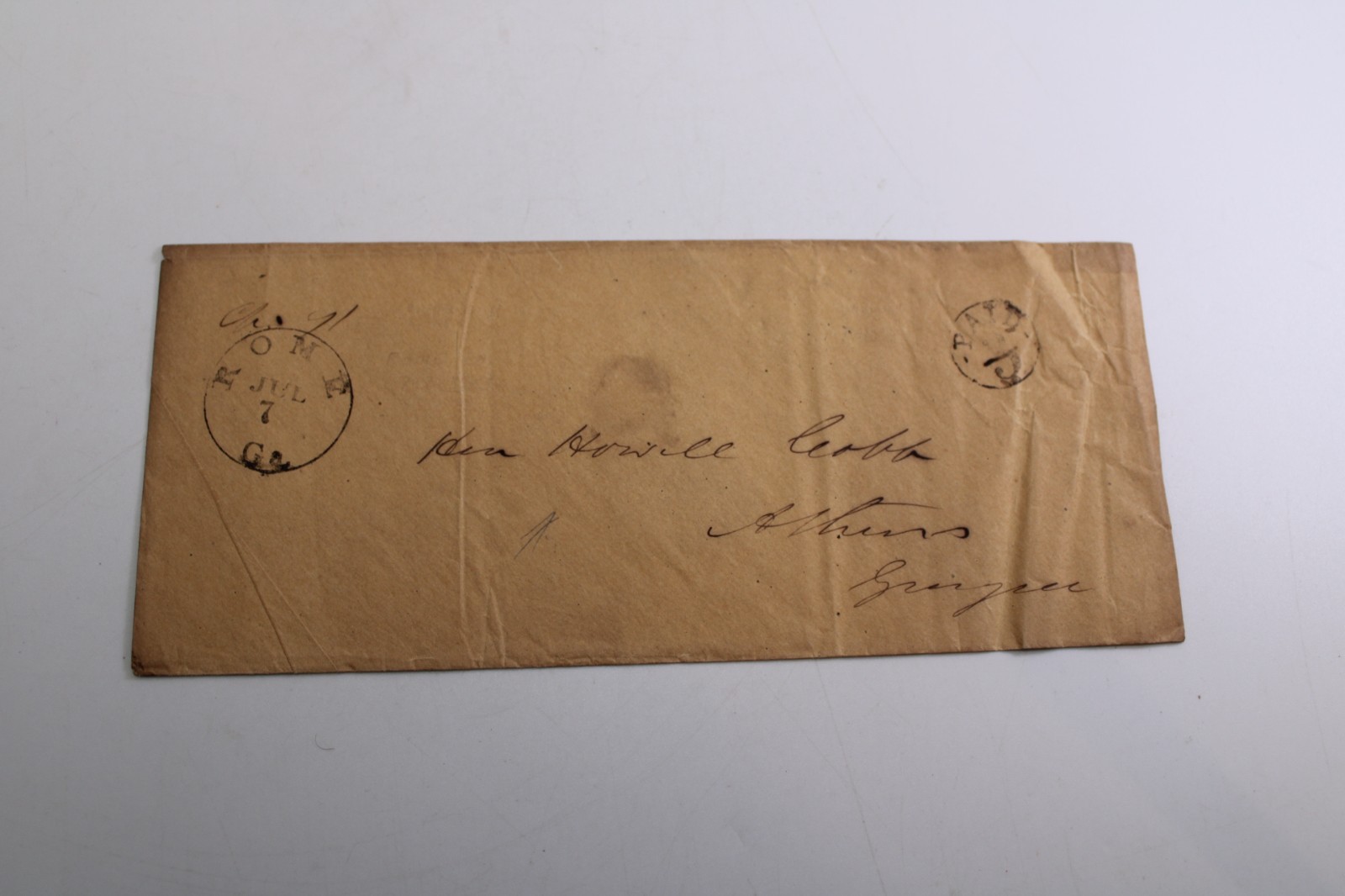 Civil War Reconstruction Era Envelope Addressed to Howell Cobb Athens GA \'66-\'68