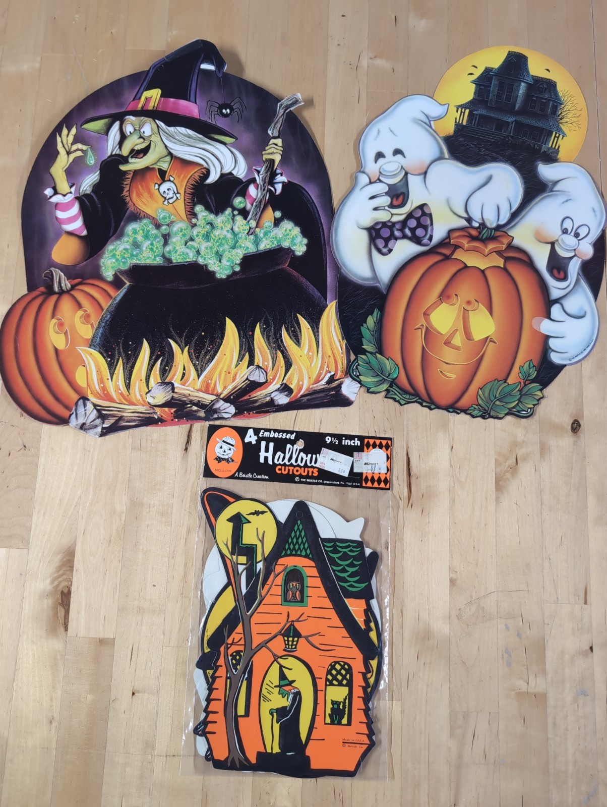 Vtg. Beistle Halloween Die Cut Wall Decor Cat Pumpkin Witch Haunted House