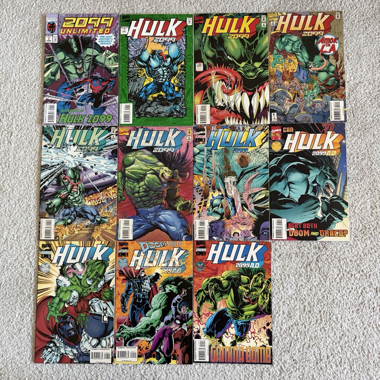 Marvel HULK 2099 #1 2 3 4 5 6 7 8 9 10 + Unlimited NM Complete 1-10 Series 1994