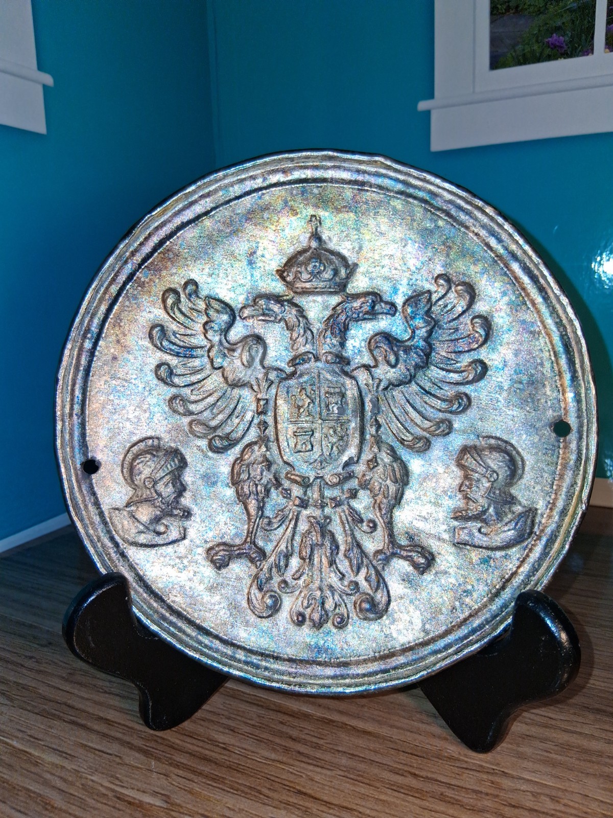 Antique 19C Russian Armor Coat of Arms  Silver Plate wall Plaque