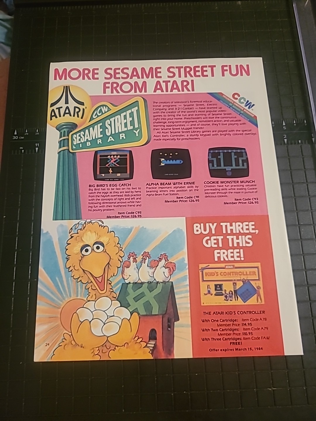 Sesame Street Big Birds Egg Catch Atari Video Game 8x11 Print Ad 1980s