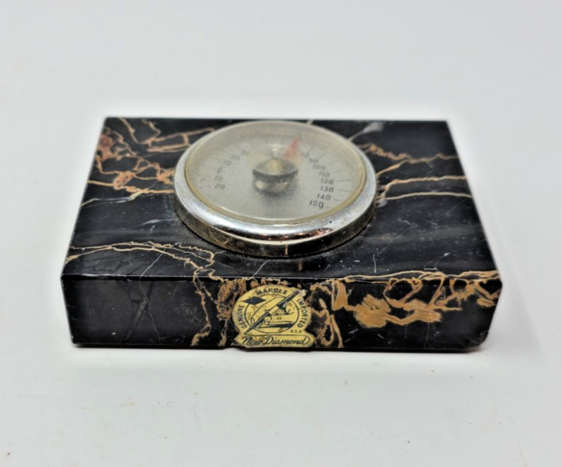 Vintage Nero Portoro Marble Desk Thermometer Diamond Match Co Advertising Gift