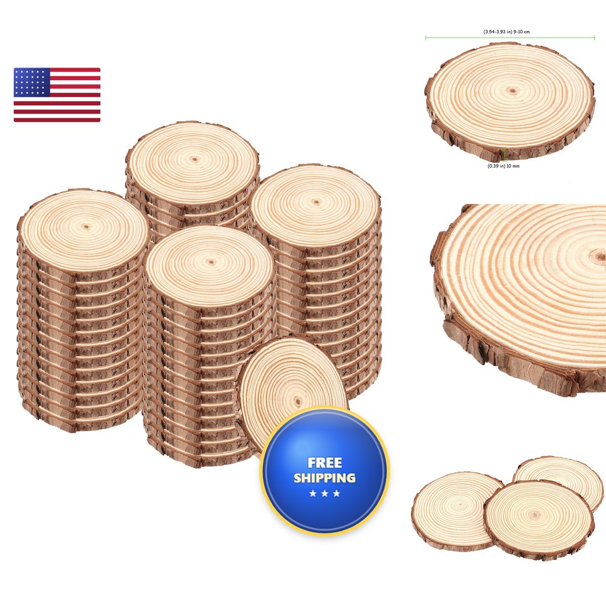 TAICHEUT 100PCS 3.5-4 Inch Natural Wood Slices, Unfinished Wood Slices 0.4 Inch
