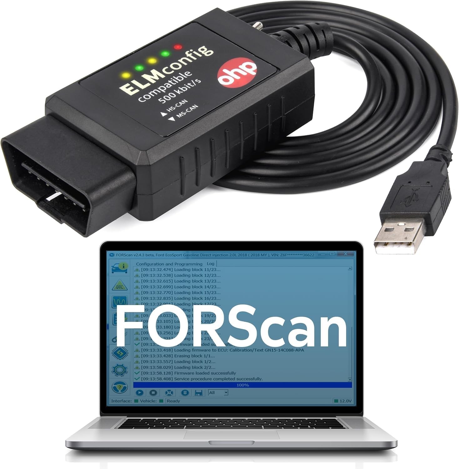 OHP FORScan ELM327-based OBD2 to USB Diagnostic Scan Tool with MS-Can/HS-Can Swi