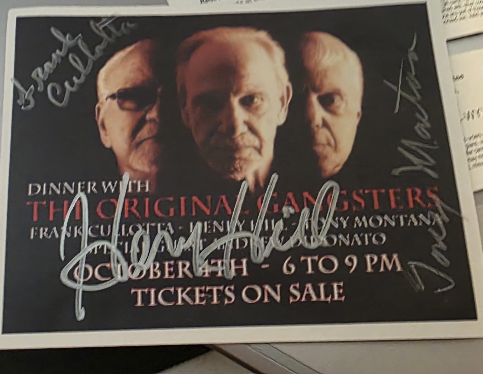 Henry Hill Frank Cullotta Real Tony Montana Signed Flyer Original Gangsters Auto