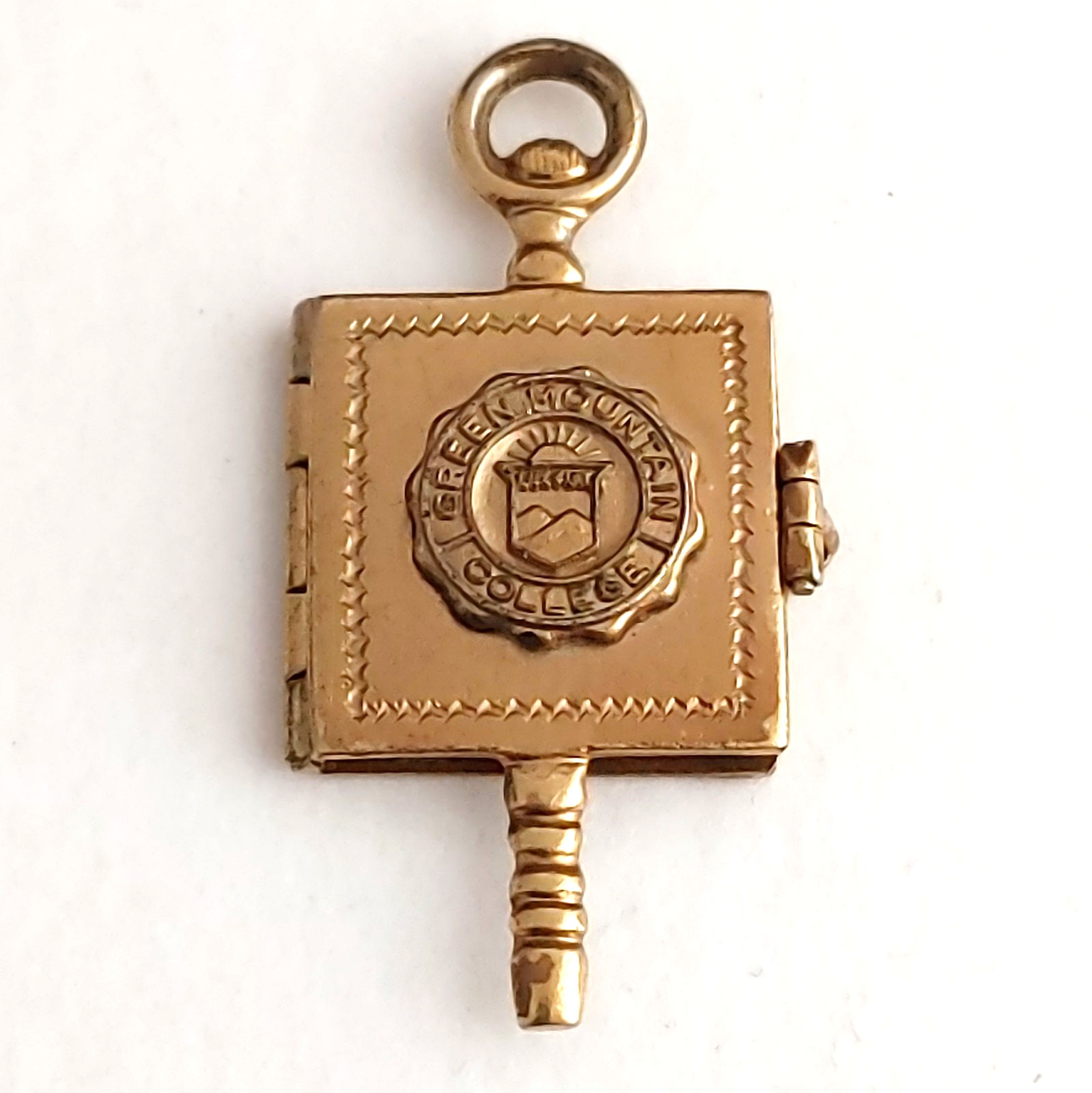 Vintage Gold Filled Key Fob Folding Locket Pendant Green Mountain College