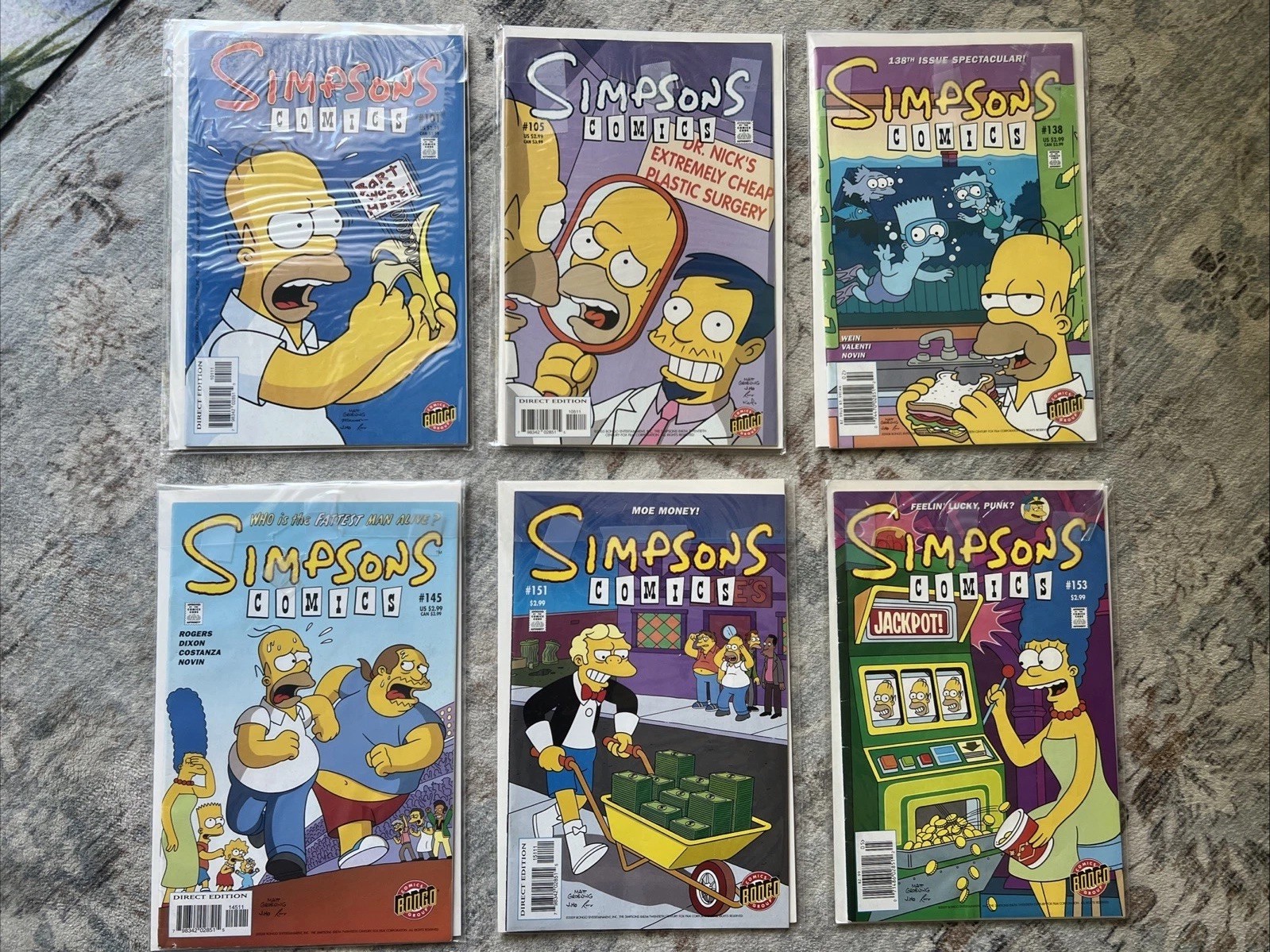The Simpsons Comics Lot of 6 - #101, #105, #138, #145, #151, #153