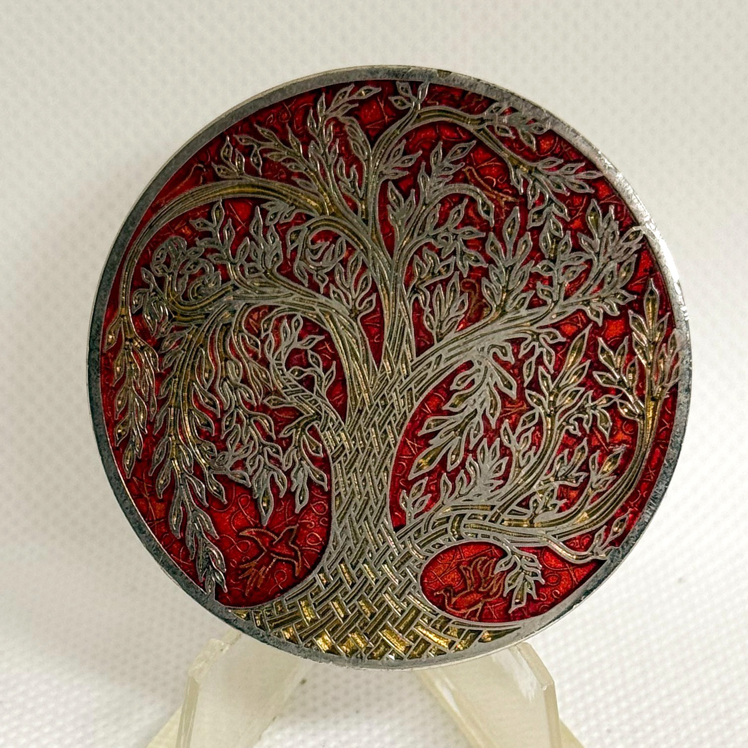 Celtic Knot Tree of Life Red Gold Enamel Geocaching Challenge Coin  G#1