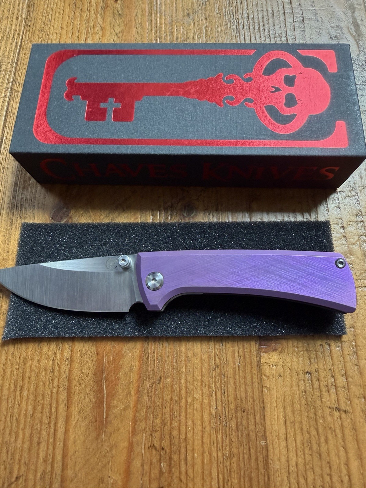 Chaves RCK9 Titanium Bohler M390 Satin Blade With Purple Crosshatch By Chaves