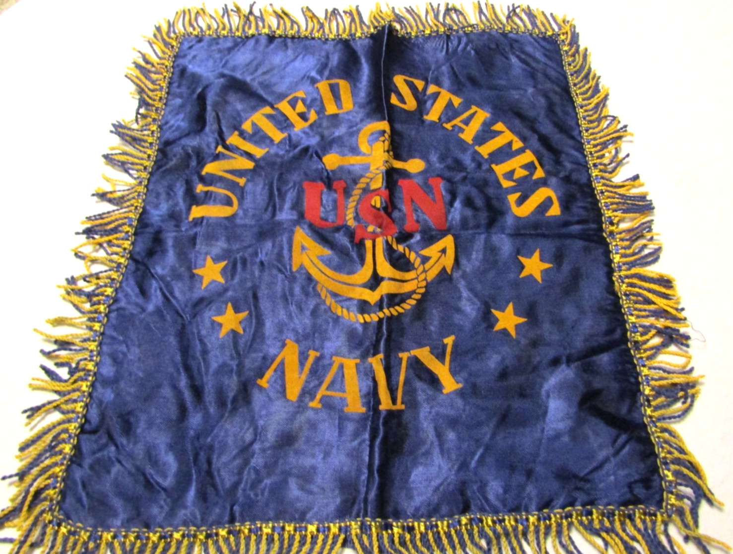 Vintage WW2 1940's U.S. Navy Silk Pillow Sham Military Fringe 20” X 17”