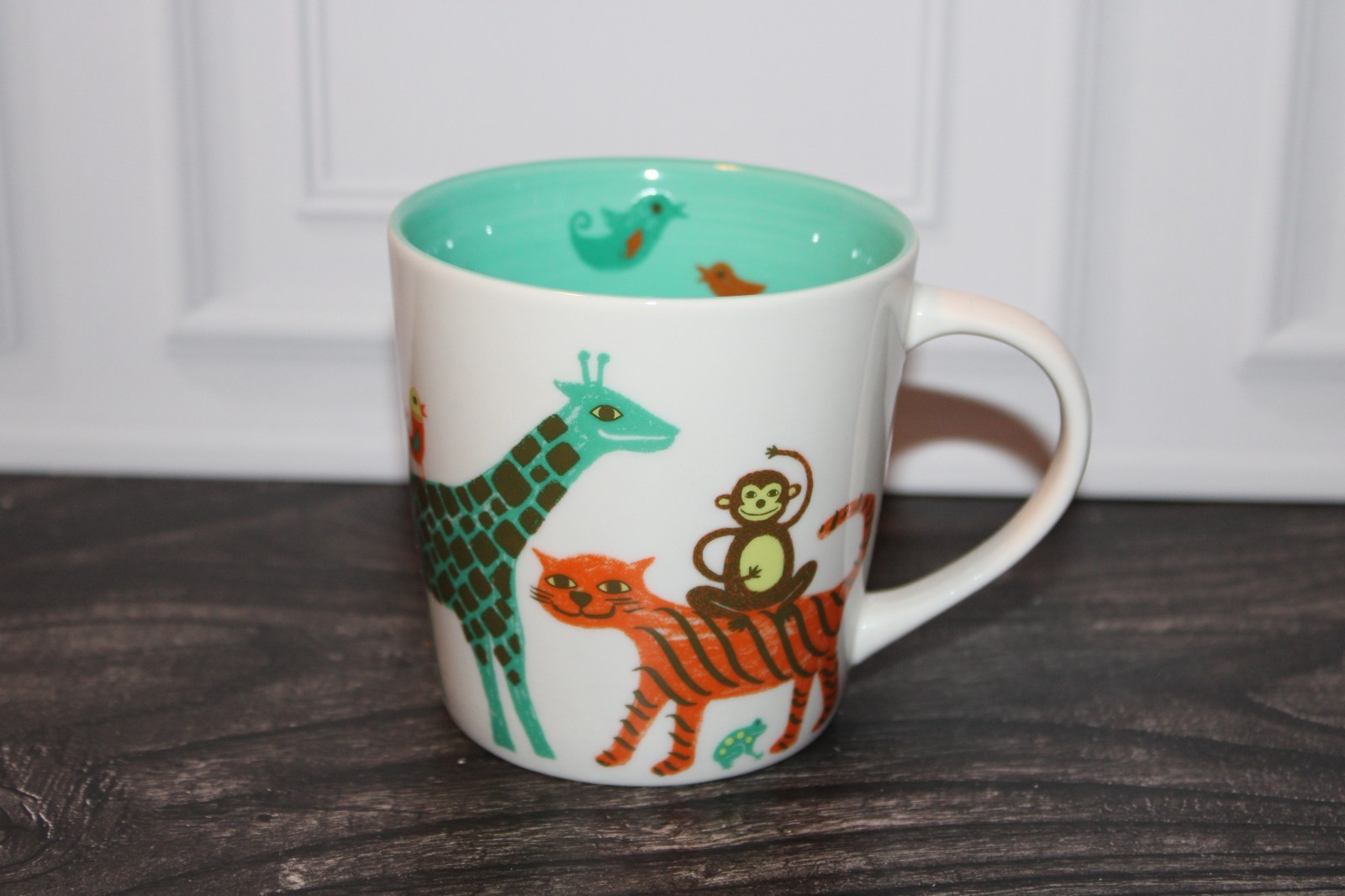 Starbucks 2008 Zoo Animal Mug 8oz Kids Monkey Giraffe Teal Bone China EUC