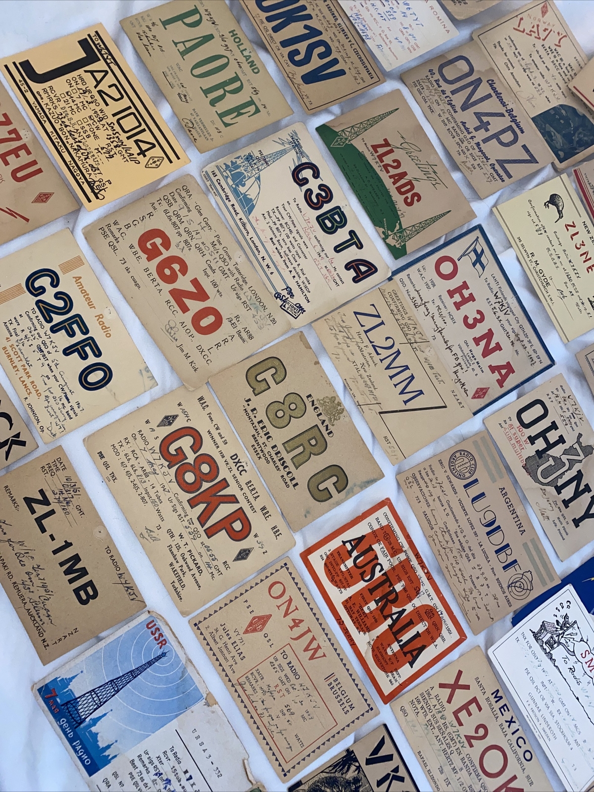 Vntg Intl Radio CALL SIGN Cards 1940’s 50’s USSR Sweden Australia Lot Rare