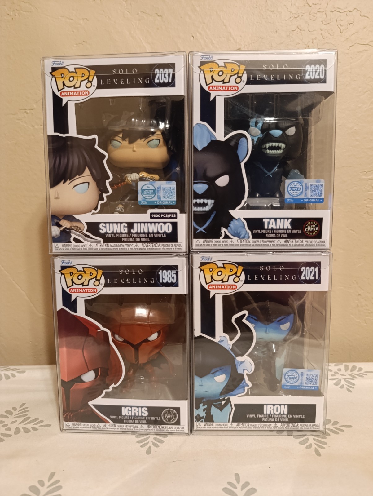Funko Pop Solo Leveling Bundle: LE 9500 Jinwoo, Igris Chase, Tank Chase & Iron