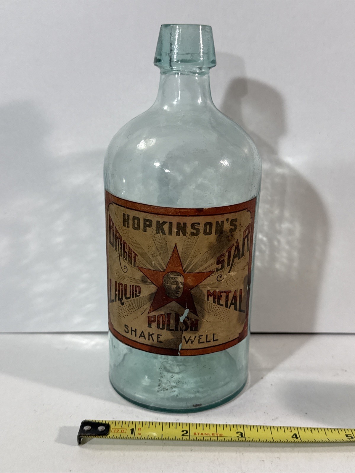 1850-1885 Hopkinson’s Bright Star Liquid Metal Polish Aqua-Tinted Bottle Open