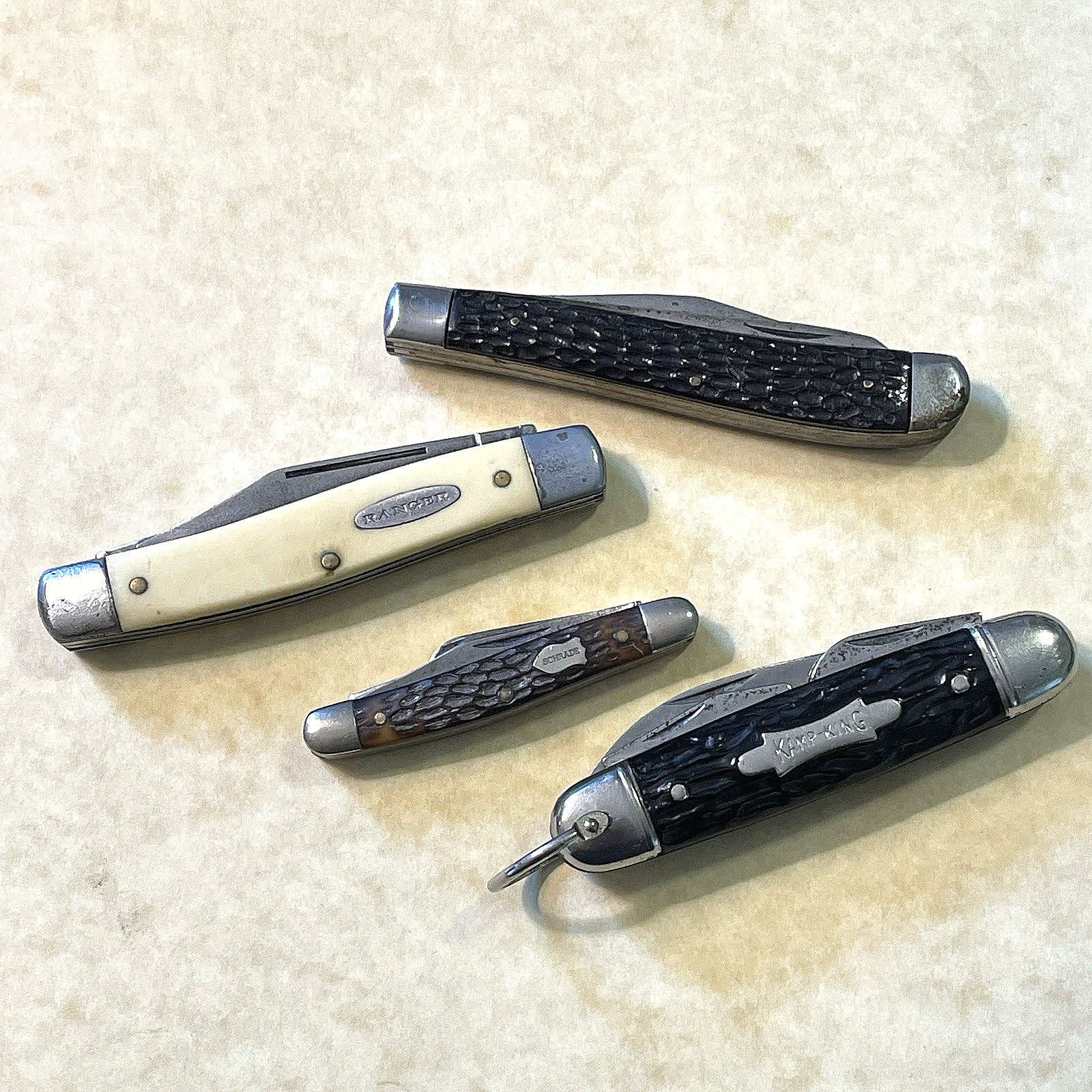Pocket Knives Vntge Lot of 4  Kamp-King Ranger & Sabre Japan Schrade Multi Blade